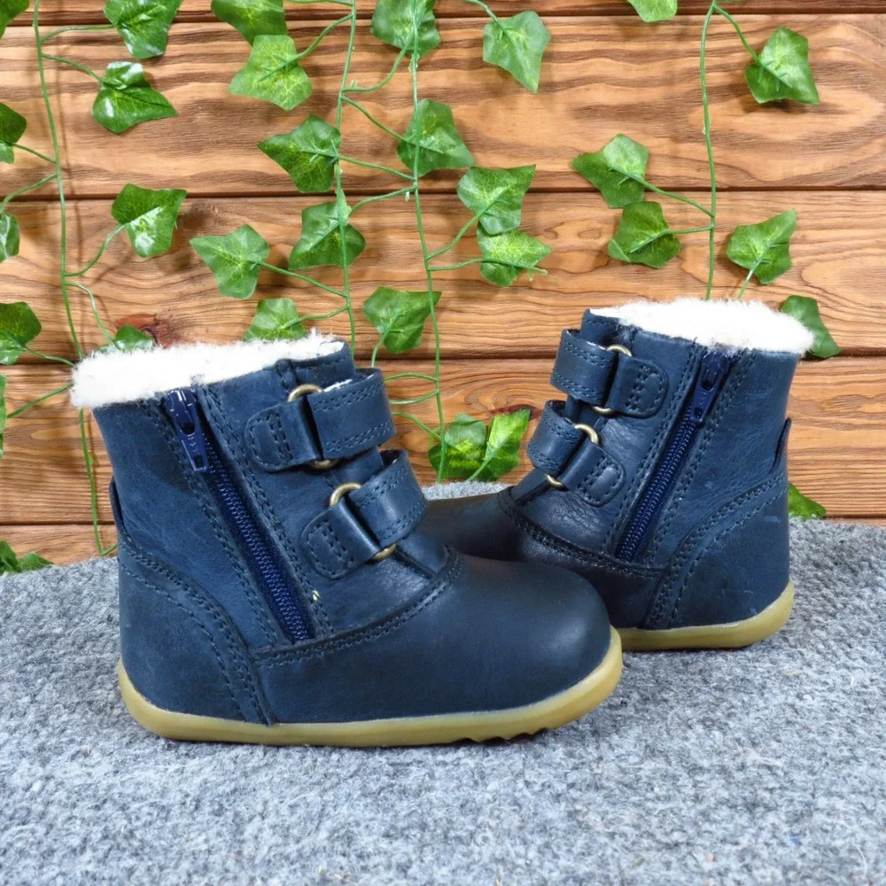 Bobux Aspen Unisex Baby Winter Boot Size 18 EU Cold Weather Navy Blue Leather